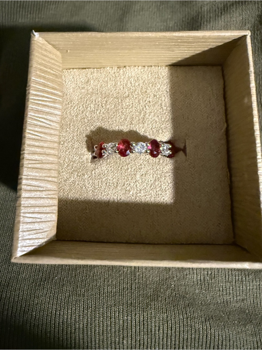 Red Ruby and Faux DiamondStone Silver Band Ring - Women Jewelry